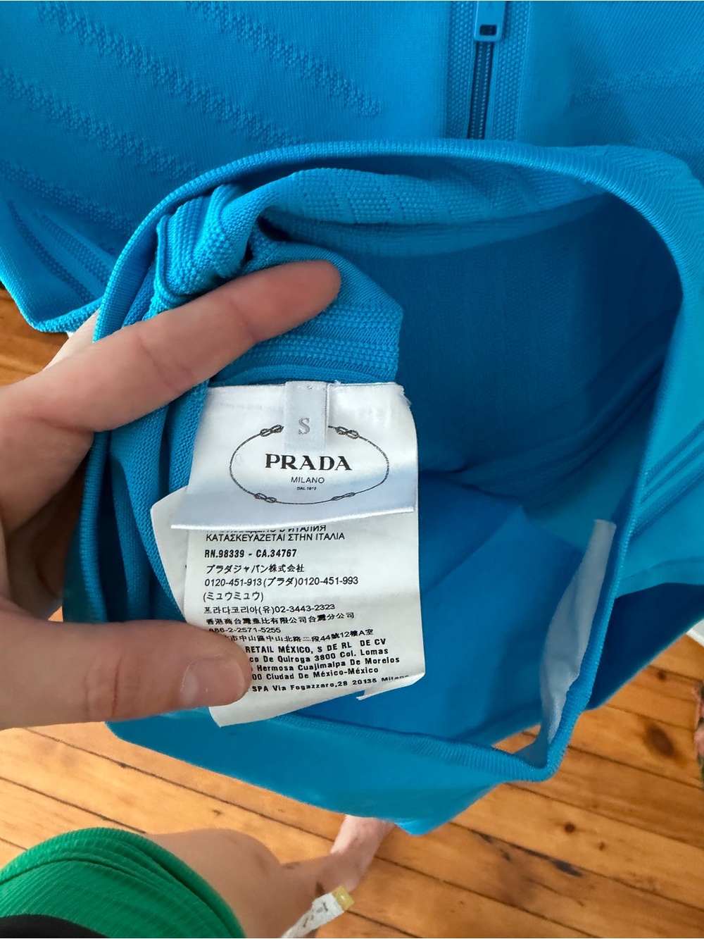 Prada Bright Blue Sleeveless Zip-Up Ribbed Collar Bodysuit with Red Trim - Picture 5 of 9